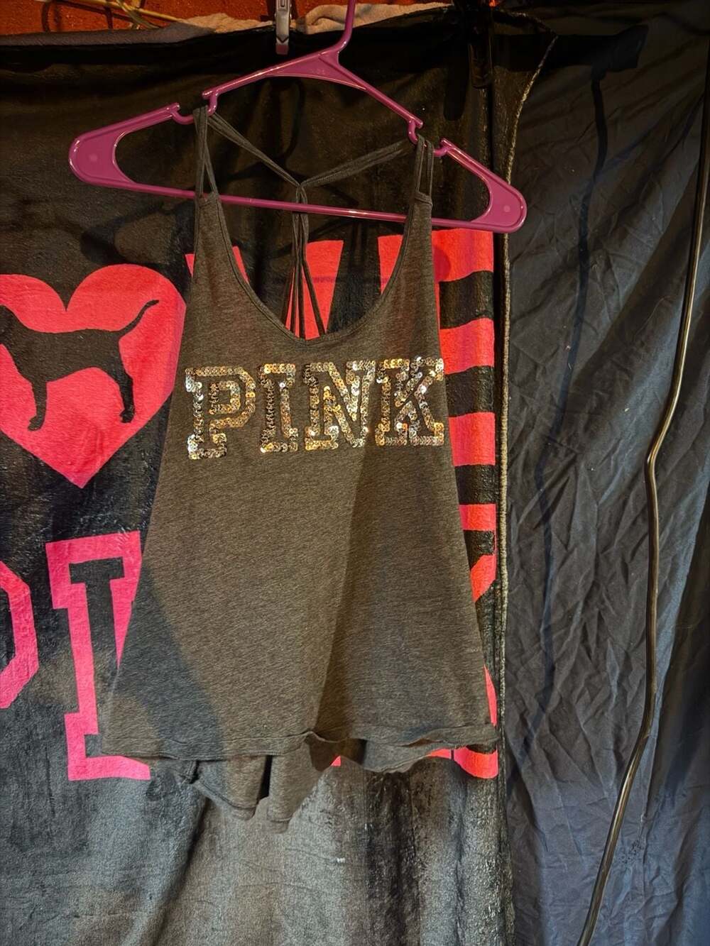Victoria's Secret PINK Sequin Logo Racerback Tank Top Size S